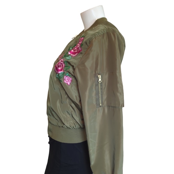 Love Tree Olive Green Floral Embroidered Bomber Jacket - Picture 9 of 16